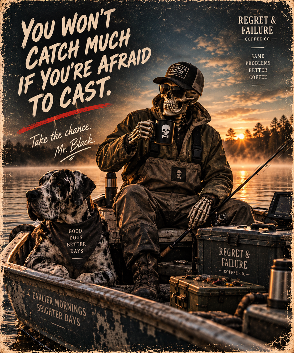 Mr. Black and his dog fishing at sunrise. You won't catch much if you're afraid to cast.